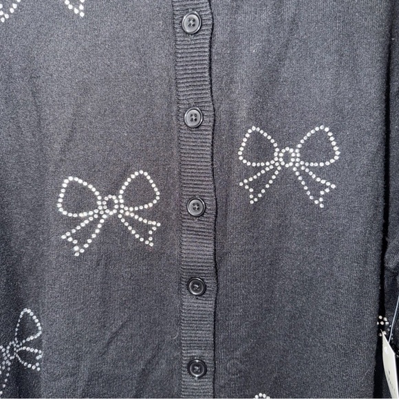 NWT Nikka K Size 2X Black Cardigan with Rhinestone Bows - Picture 2 of 5